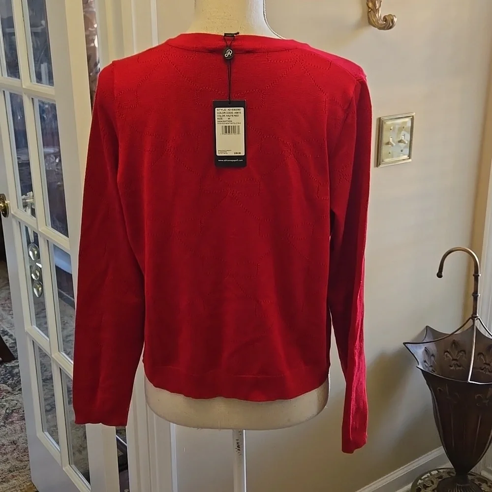 Adrianna Papell Haute Red Pullover Sweater silver bow buttons crewneck  MED NEW…